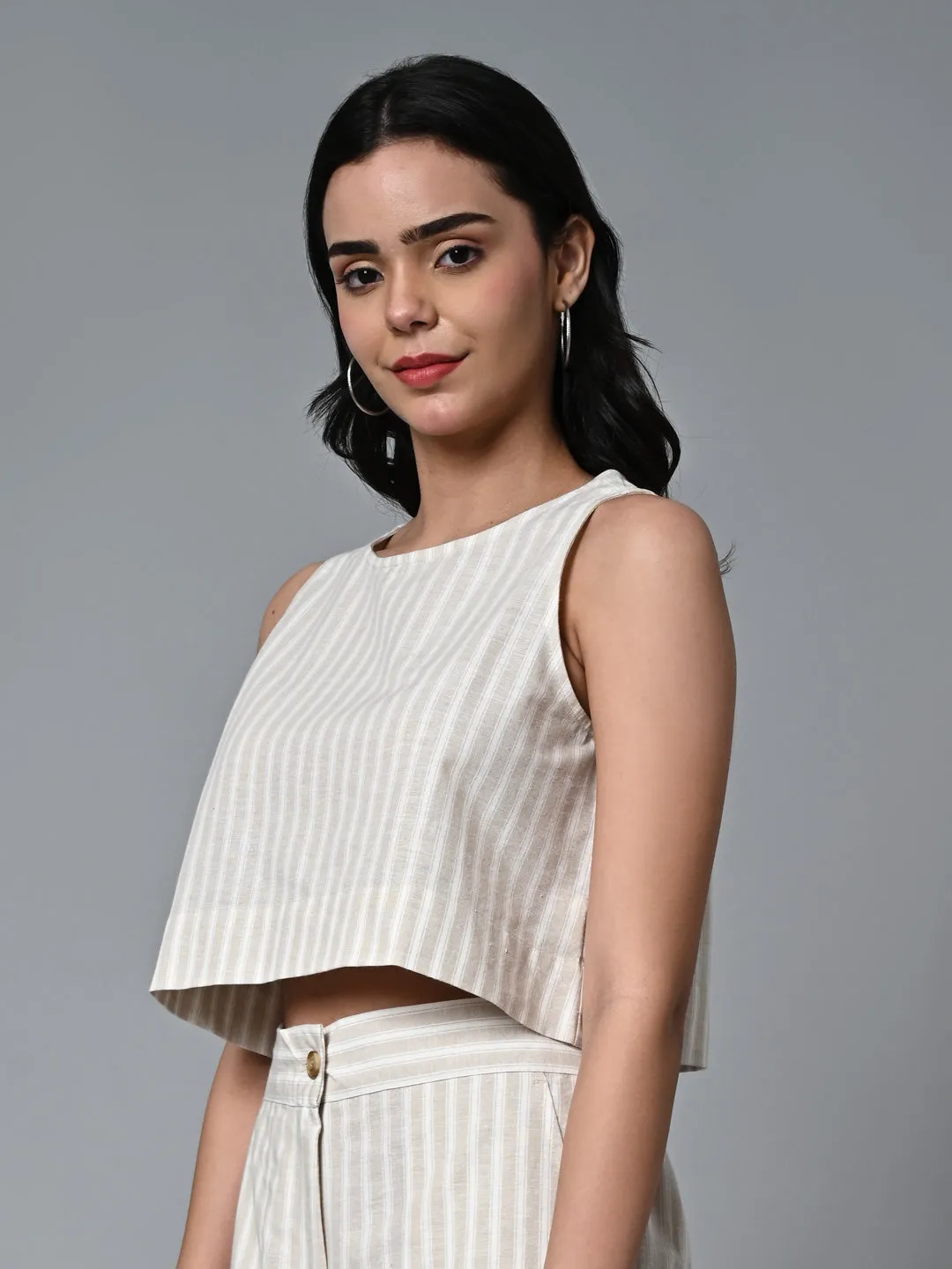 Women's Khaki Cotton Linen Regular Fit Blouse